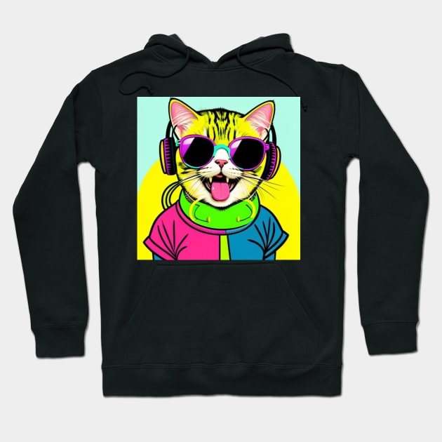 Laughing Retro Cat With Headphones Hoodie by musicgeniusart